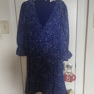 Chic Navy Patterned Long Sleeve Dress